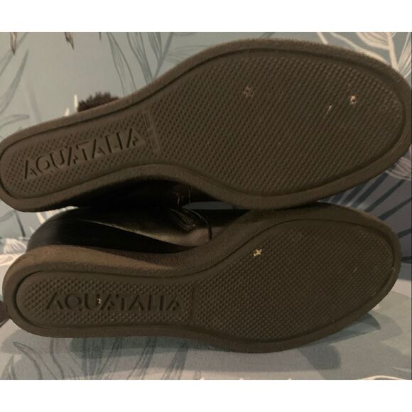 Aquatalia Black Cameron Faux Fur waterproof Wedge Bootie BOOTS sz 6.5 - Picture 10 of 11